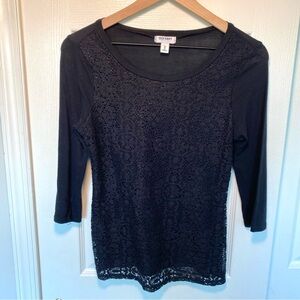 Old Navy Black Floral Lacey 3/4 Sleeve Top Witchy Goth